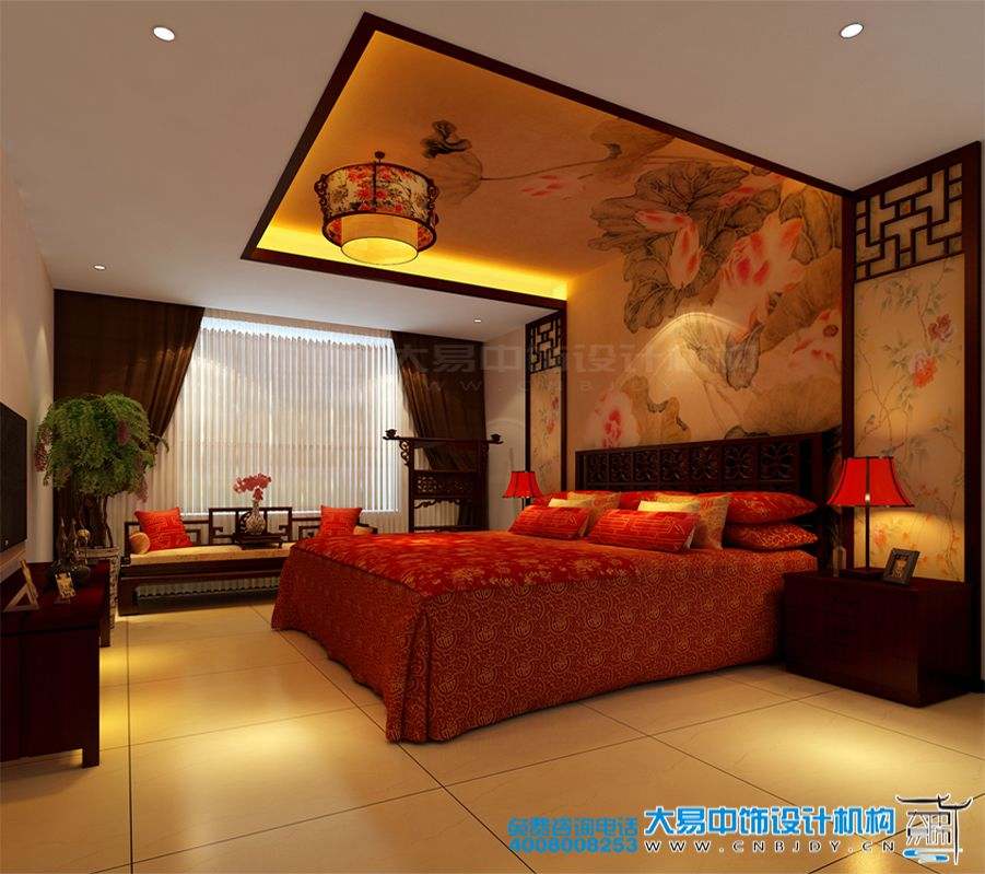 駐馬店新中式風(fēng)格家裝效果圖紅色典雅中式設(shè)計