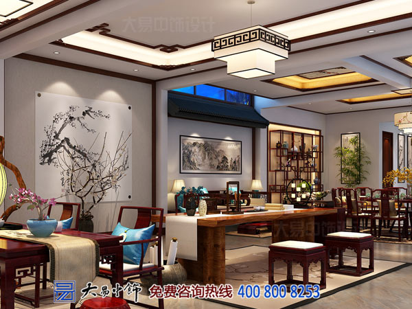 北京懷柔畫友會(huì)館中式裝修 雁棲湖畔的清雅名居